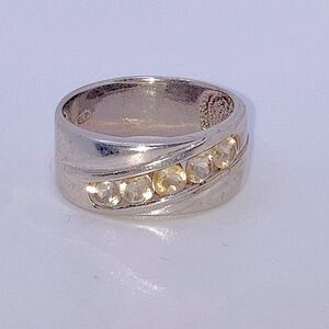 Vtg 925 Sterling Sterling & Yellow Sapphire Band 6 Stones Size 10.75